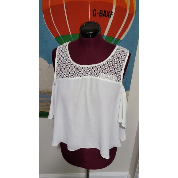 Women's I.N. SAN FRANCISCO Top Blouse Shirt Tank Cold Shoulder Cream  XL - Picture 1 of 7